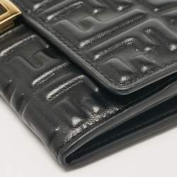Fendi Black FF Leather Baguette Continental Chain Wallet