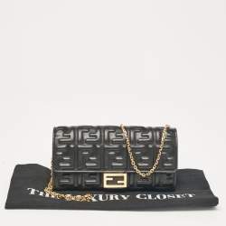 Fendi Black FF Leather Baguette Continental Chain Wallet