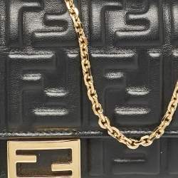 Fendi Black FF Leather Baguette Continental Chain Wallet