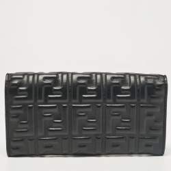 Fendi Black FF Leather Baguette Continental Chain Wallet