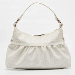 Pre Owned Fendi White Zucca Coated Canvas and Leather Chef Shoulder Bag