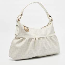 Pre Owned Fendi White Zucca Coated Canvas and Leather Chef Shoulder Bag
