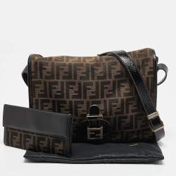 Fendi Tobacco Zucca Canvas and Patent Leather Mama Flap Shoulder Bag