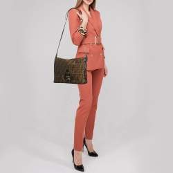 Fendi Tobacco Zucca Canvas and Patent Leather Mama Flap Shoulder Bag