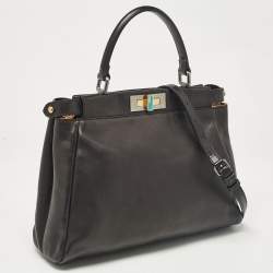 Fendi Black Leather Medium Peekaboo Top Handle Bag