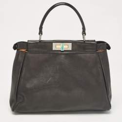 Fendi Black Leather Medium Peekaboo Top Handle Bag