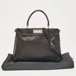 Fendi Black Leather Medium Peekaboo Top Handle Bag