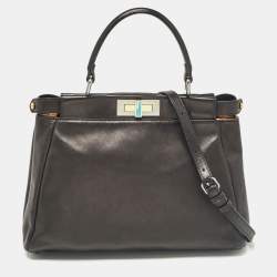 Fendi Black Leather Medium Peekaboo Top Handle Bag