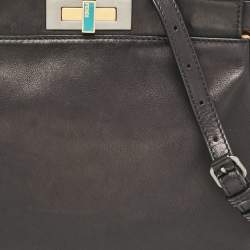 Fendi Black Leather Medium Peekaboo Top Handle Bag