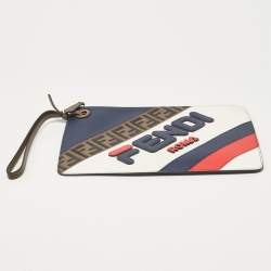 Pre Owned Fendi X Fila Multicolor Leather Logo Mania Wristlet Pouch
