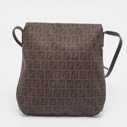 Fendi Tobacco Zucchino Coated Canvas Flap Messenger Bag