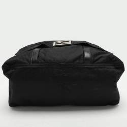 Pre Owned Fendi Black Zucchino Nylon Front Pocket Shoulder Bag