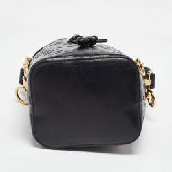 Fendi Black Zucca Leather Mini Mon Tresor Drawstring Bucket Bag