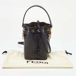 Fendi Black Zucca Leather Mini Mon Tresor Drawstring Bucket Bag