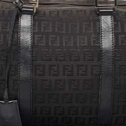 Fendi Black Zucchino Canvas and Leather Forever Bauletto Boston Bag