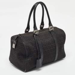 Fendi Black Zucchino Canvas and Leather Forever Bauletto Boston Bag