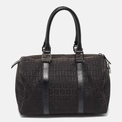 Fendi Black Zucchino Canvas and Leather Forever Bauletto Boston Bag