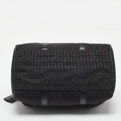 Fendi Black Zucchino Canvas and Leather Forever Bauletto Boston Bag