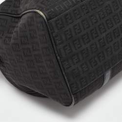 Fendi Black Zucchino Canvas and Leather Forever Bauletto Boston Bag