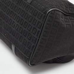 Fendi Black Zucchino Canvas and Leather Forever Bauletto Boston Bag