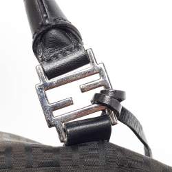 Fendi Black Zucchino Canvas and Leather Forever Bauletto Boston Bag