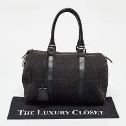 Fendi Black Zucchino Canvas and Leather Forever Bauletto Boston Bag