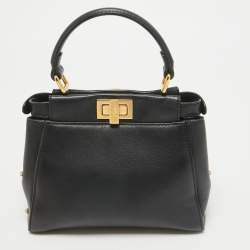 Fendi Black Leather Extra Small Crystal Peekaboo Top Handle Bag