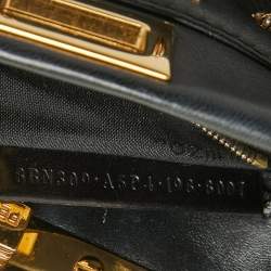 Fendi Black Leather Extra Small Crystal Peekaboo Top Handle Bag