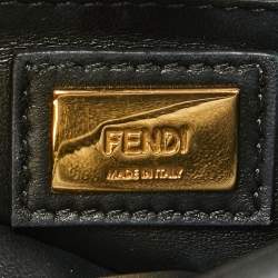 Fendi Black Leather Extra Small Crystal Peekaboo Top Handle Bag