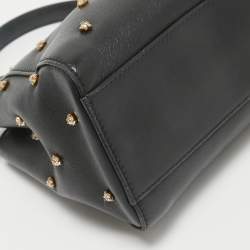 Fendi Black Leather Extra Small Crystal Peekaboo Top Handle Bag