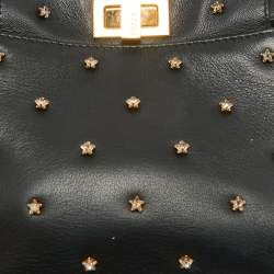 Fendi Black Leather Extra Small Crystal Peekaboo Top Handle Bag