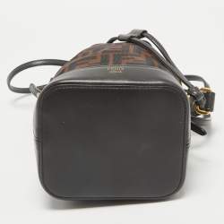 Pre Owned Fendi Tobacco Zucca Mesh and Leather Mini Mon Tresor Bucket Bag