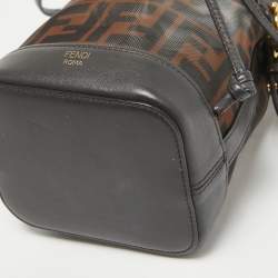 Pre Owned Fendi Tobacco Zucca Mesh and Leather Mini Mon Tresor Bucket Bag