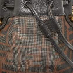 Pre Owned Fendi Tobacco Zucca Mesh and Leather Mini Mon Tresor Bucket Bag