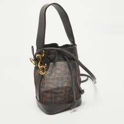 Pre Owned Fendi Tobacco Zucca Mesh and Leather Mini Mon Tresor Bucket Bag