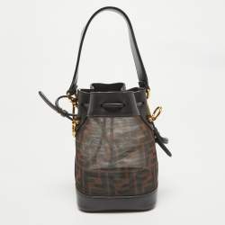 Pre Owned Fendi Tobacco Zucca Mesh and Leather Mini Mon Tresor Bucket Bag