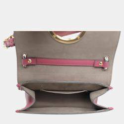 Fendi Maroon Leather Kan F Logo Chain Shoulder Bag 