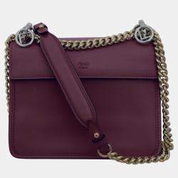 Fendi Maroon Leather Kan F Logo Chain Shoulder Bag 