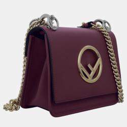 Fendi Maroon Leather Kan F Logo Chain Shoulder Bag 