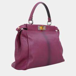 Pre Owned Fendi Purple Leather Regular Peekaboo Bag 
