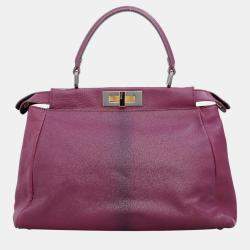 Pre Owned Fendi Purple Leather Regular Peekaboo Bag 