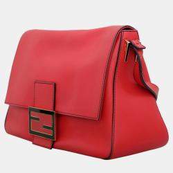 Fendi Red Leather Mamma Baguette Flap Shoulder Bag 