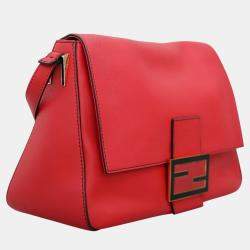 Fendi Red Leather Mamma Baguette Flap Shoulder Bag 