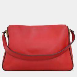 Fendi Red Leather Mamma Baguette Flap Shoulder Bag 