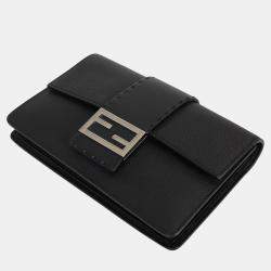  Fendi Black Leather Selleria FF Baguette Clutch
