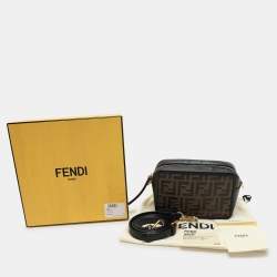 Fendi Black/Brown FF Embossed Leather Mini Camera Crossbody Bag