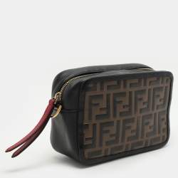 Fendi Black/Brown FF Embossed Leather Mini Camera Crossbody Bag