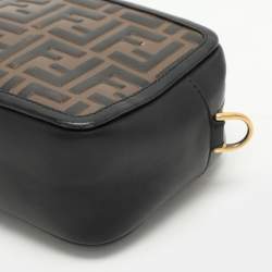 Fendi Black/Brown FF Embossed Leather Mini Camera Crossbody Bag