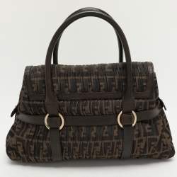 Fendi Brown Pleated FF Zucca Canvas and Leather Satchel