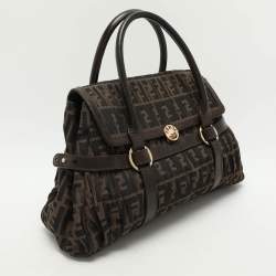 Fendi Brown Pleated FF Zucca Canvas and Leather Satchel